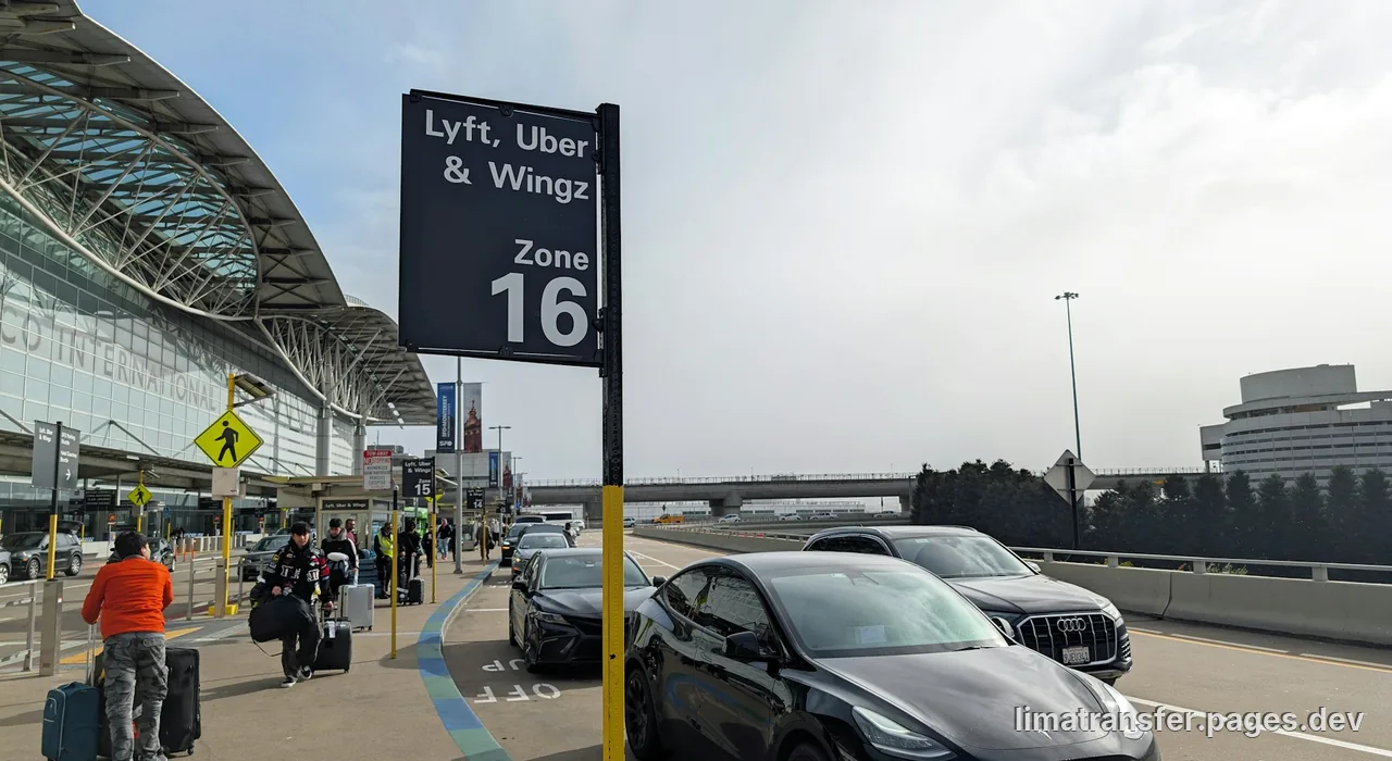 A Lima Uber driver picking up a passenger at the designated rideshare pickup zone outside Jorge Chávez Airport