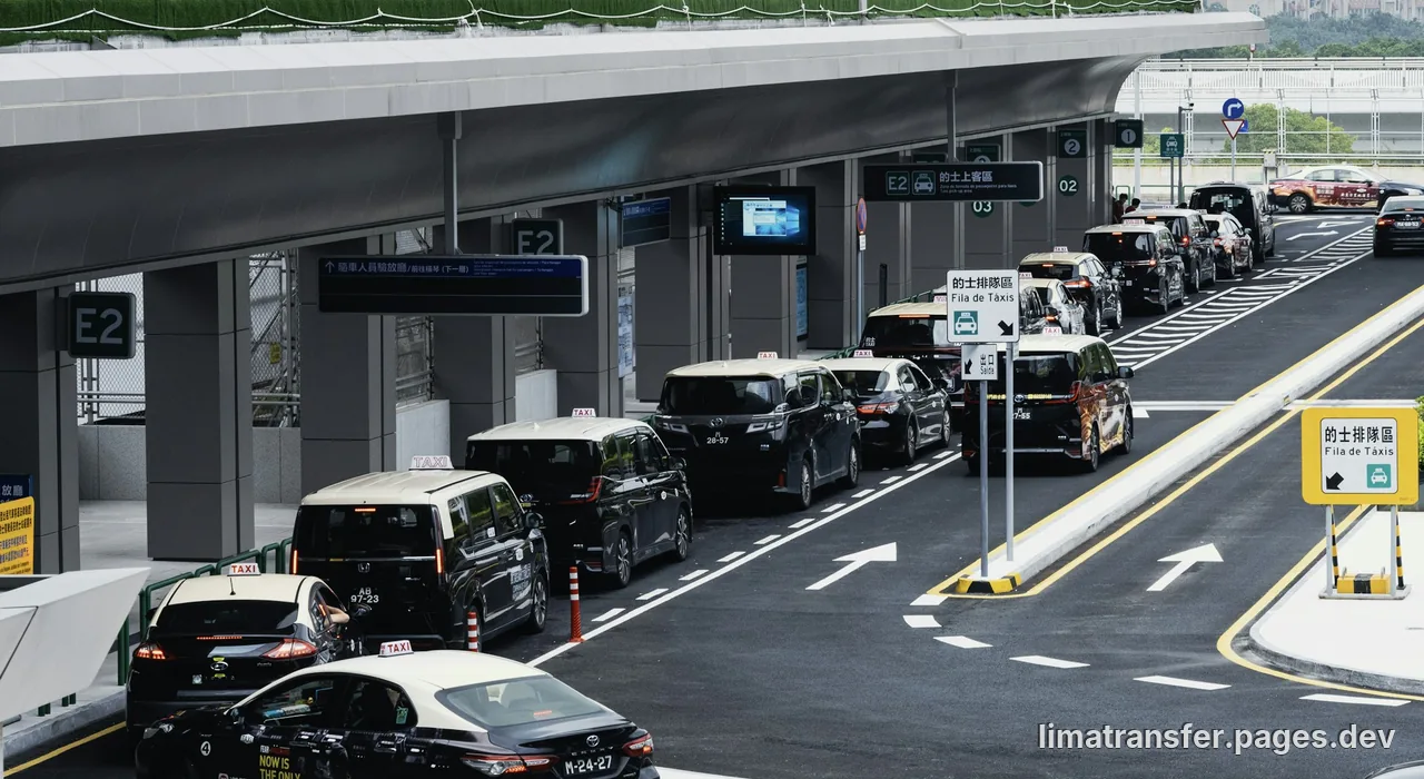 Official airport taxi counter inside Lima Jorge Chávez airport with a fare-quote display visible to passengers