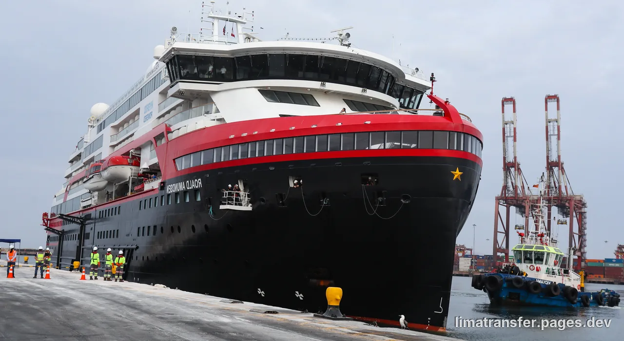 Callao cruise port with the Muelle Sur passenger terminal and Pacific Ocean horizon