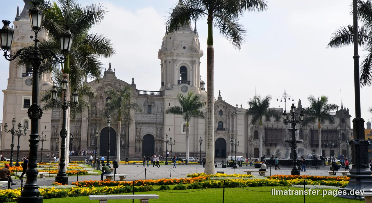 Plaza Mayor of Lima with the Cathedral and Government Palace at golden hour