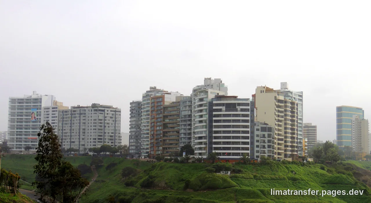 Coastal cliff view at Miraflores with the malecón promenade at golden hour